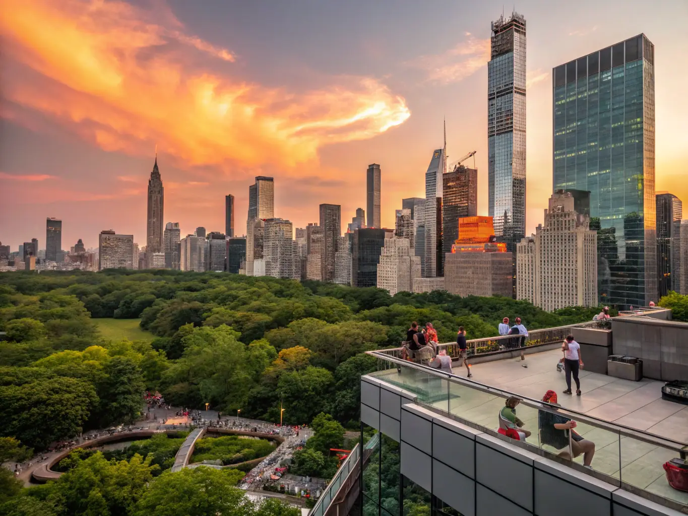 A cityscape featuring green roofs and vertical gardens, illustrating sustainable development practices in urban environments.